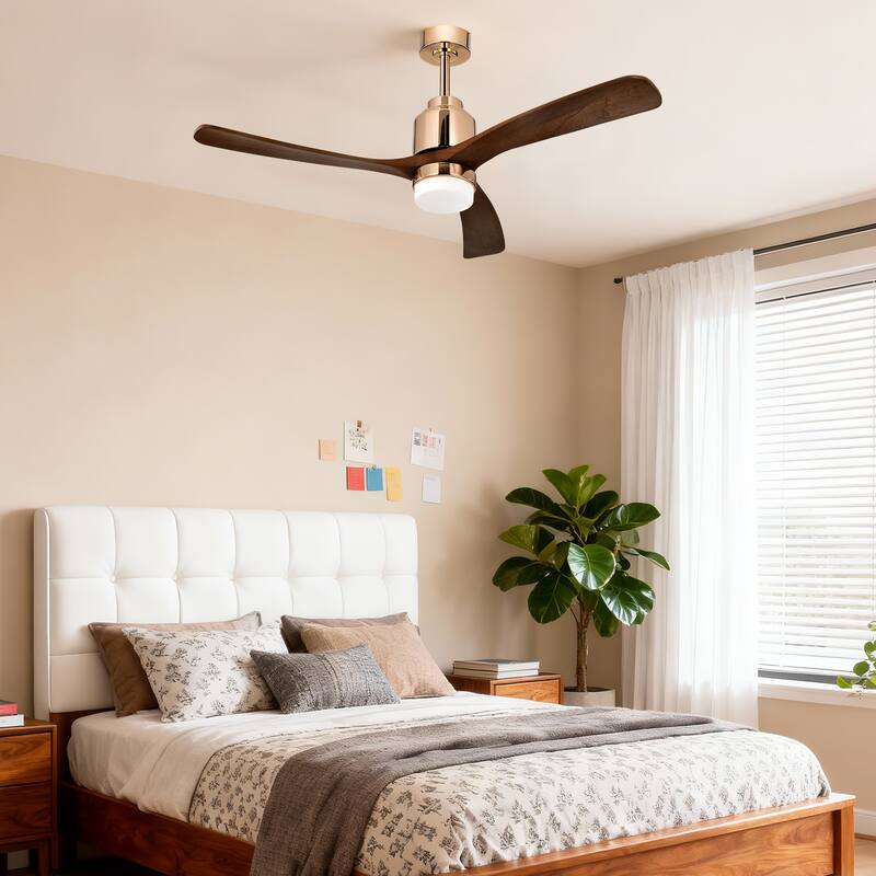 Matte Black/Gold 52 in. Integrated LED Indoor 3-Blade Ceiling Fan with Wood Blades, 6-Speed Remote Control