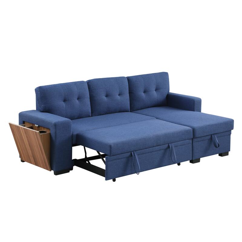 Green L - Shaped Wooden Accent Sofa With Storage Space