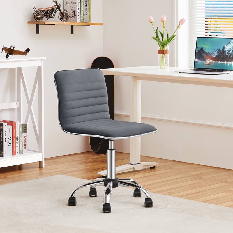 Yaheetech Velvet Low Back Armless Desk Chair Office Chair with Wheels - 19″ L × 19″ W × (31-37)″ H - Dark Gray