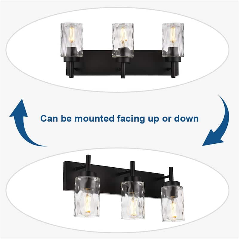 3-Light Black Vanity Light with Hammered Glass