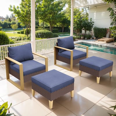 4 Pieces Outdoor Chair Patio Chair Ottoman