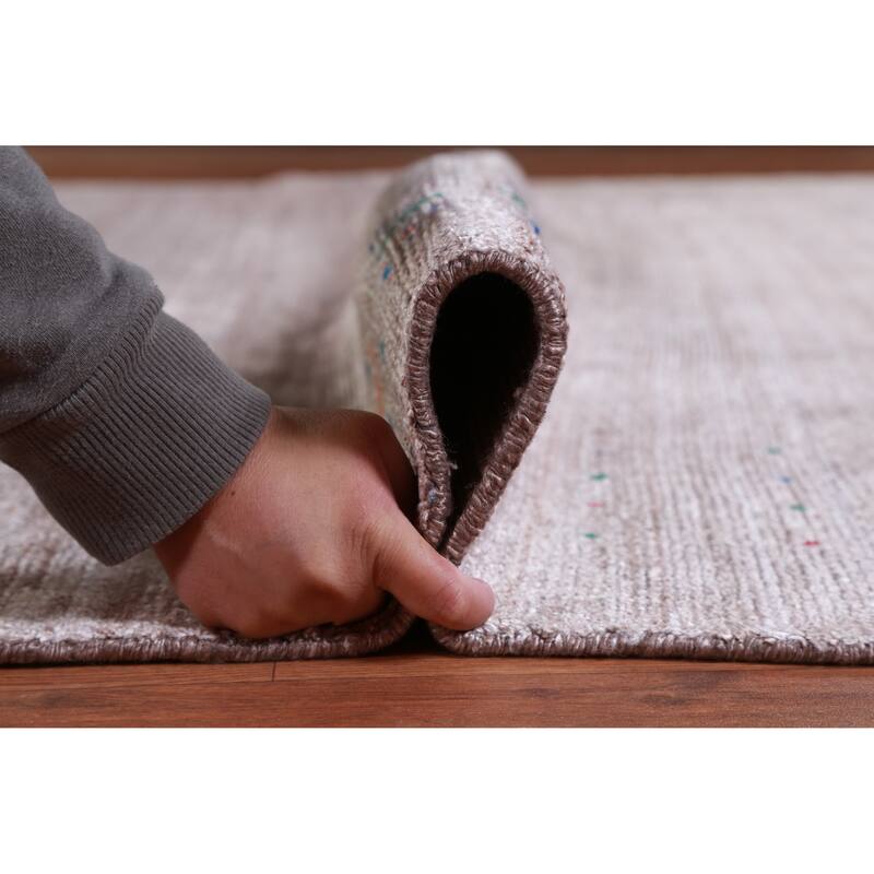 Hand Knotted Oriental Viscose Silk Carpet Tribal Stripe Brown Gabbeh Area Rug - 11' 8'' X 8' 11''