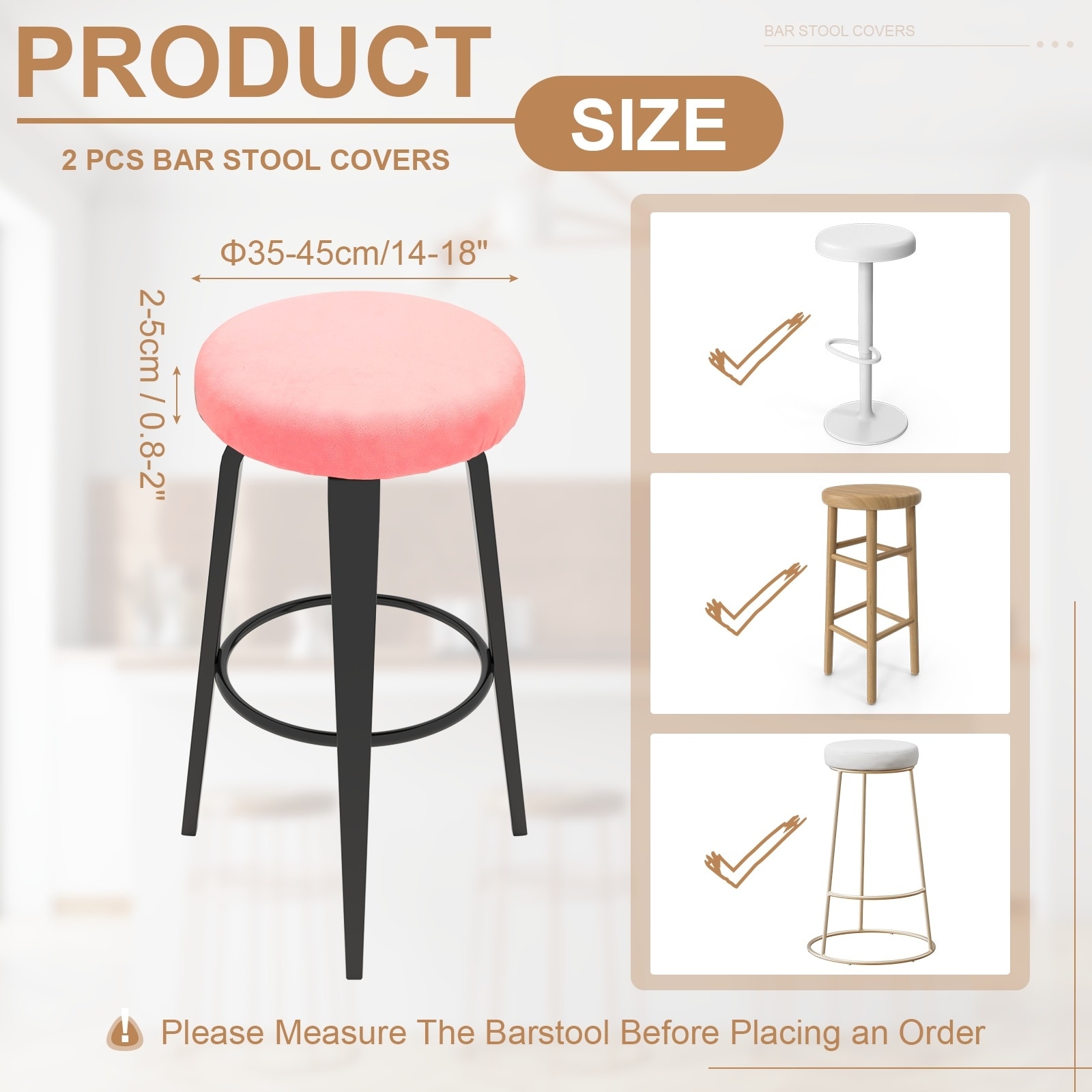 Velvet Bar Stool Covers, Round Bar Stool Cover with Elastic Band Stretch Chair Seat Cover Washable Slipcovers