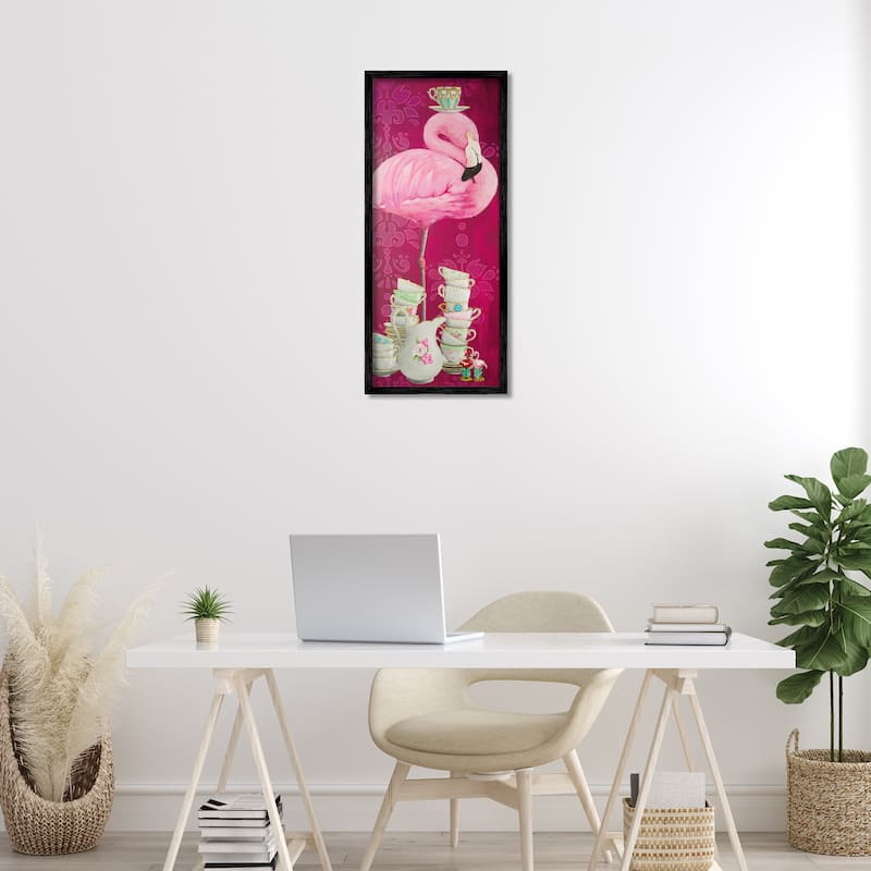 Stupell Flamingo with Antique Teacups Framed Giclee Art Design By Heather Gauthier