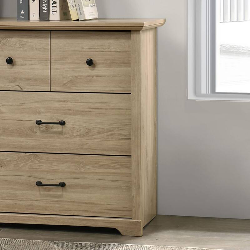 Elara 57"W 6-Drawer Dresser with Black Handles