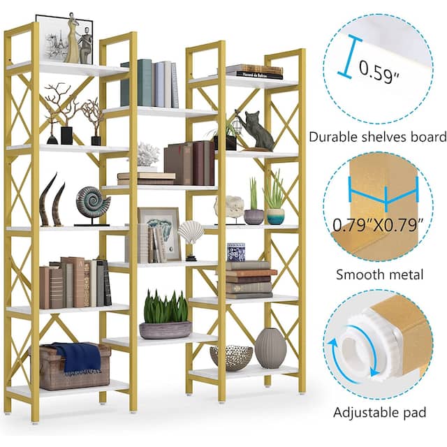 Large Triple Wide 5-Shelf Etagere Bookcase