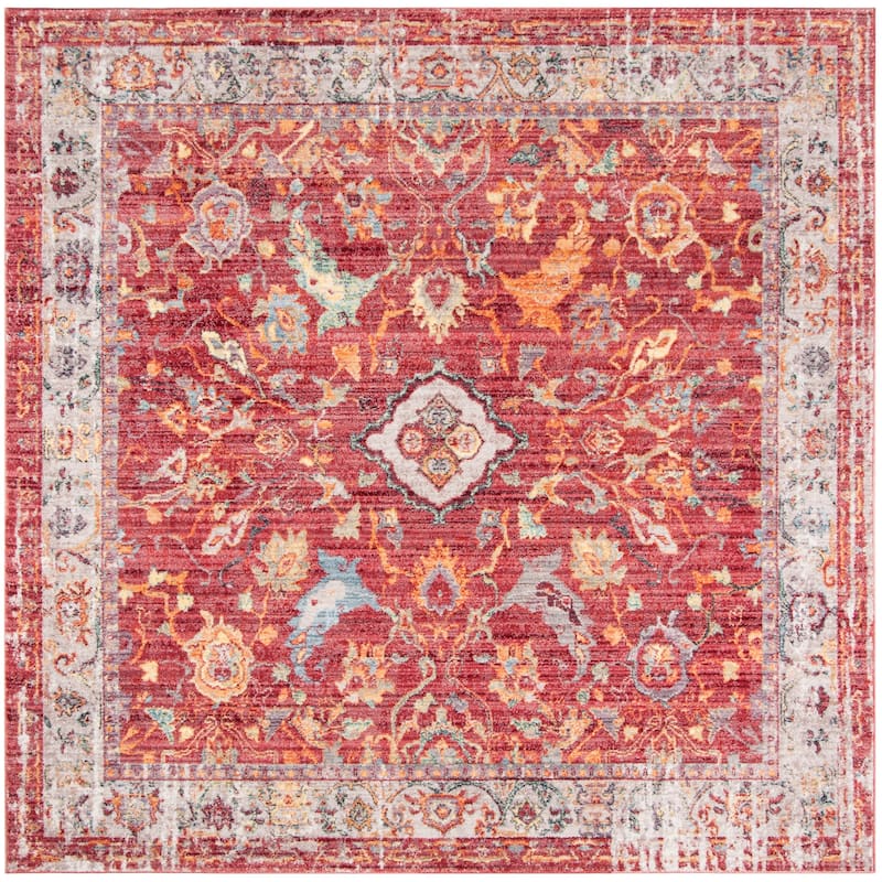 SAFAVIEH Bristol Campbell Vintage Boho Oriental Polyester Rug - 7' Square - Rose/Light Grey