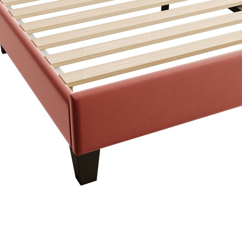 Upholstered Platform Bed with Flower Pattern Headboard
