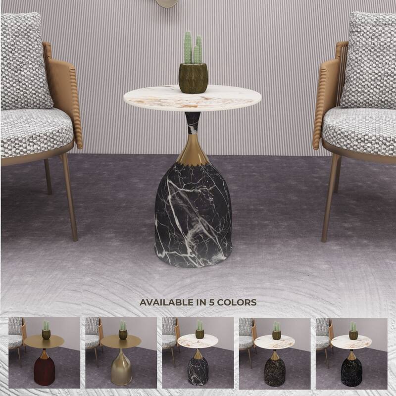 Oslo Round Side Table 18-Inch Sintered Stone Tabletop Side Table with Stainless Steel Pedestal Base