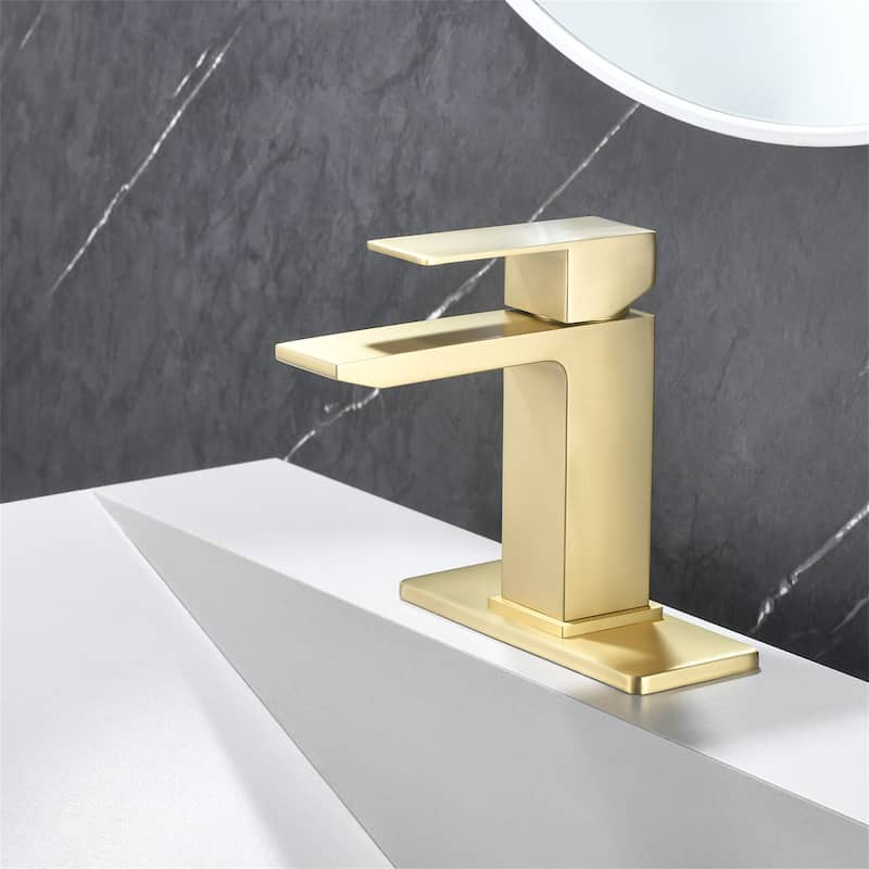 Waterfall Single Handle Bathroom Sink Faucet with Pop-up Drain 304 Stainless Steel 1 Hole Basin Vanity Faucets