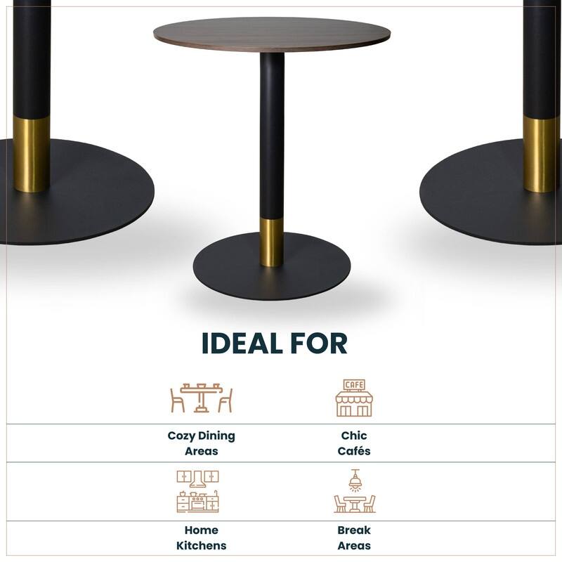 Vail Round Dining Table with 27 in. MDF Tabletop in Black Stainless Steel Round Pedestal Base with Gold Accent Kitchen Table
