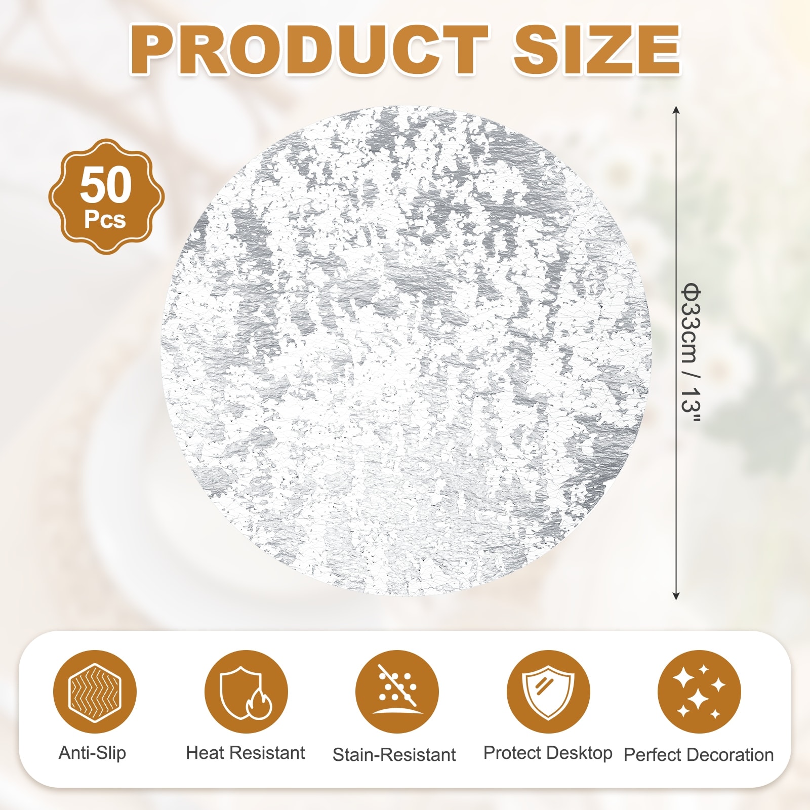 Disposable Round Placemats, Chargers Place Mats Metallic Thin Mesh Table Mates Pressed Foil Table Doilies for Dining