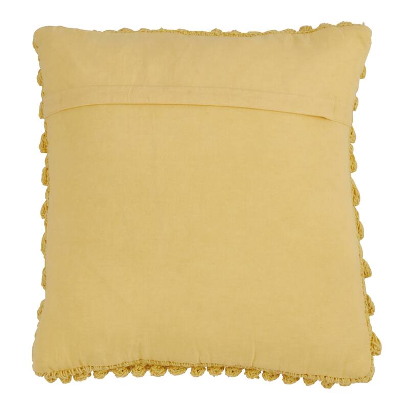 Cotton Throw Pillow With Crochet Pom Pom Design And Down Filling