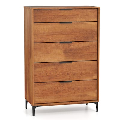 Cherry MDF Engineered Wood Storage Chest with Metal Legs and Drawers