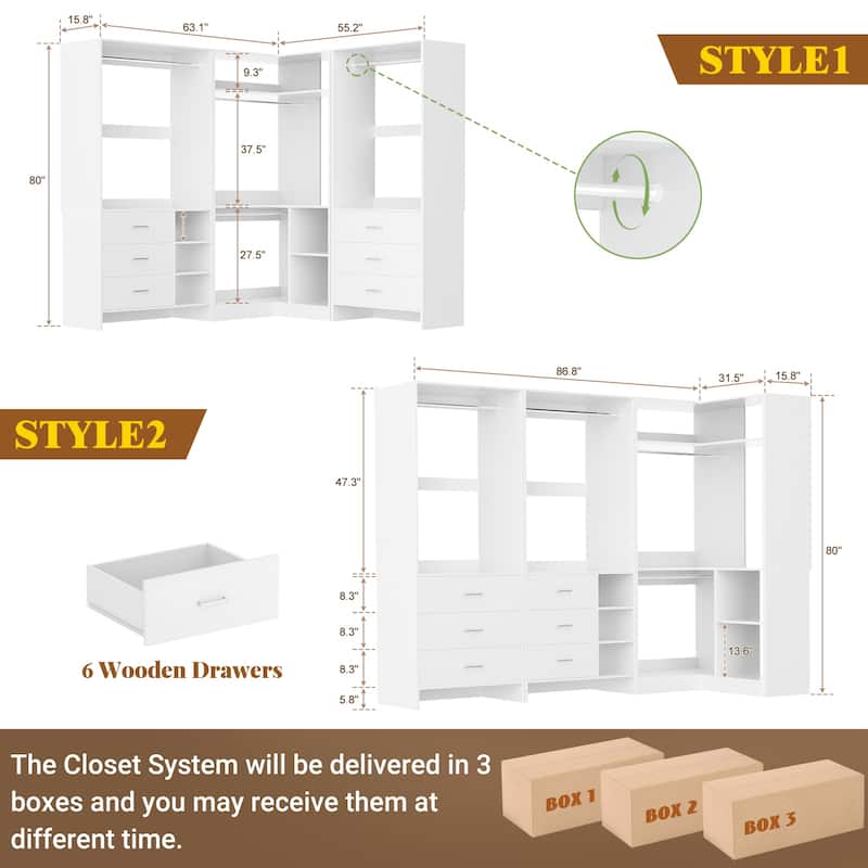 Cimly Set of 3 Freestanding Corner Closet System, Space-saving Closet Organizer for Walk-in/ Reach-in Closet