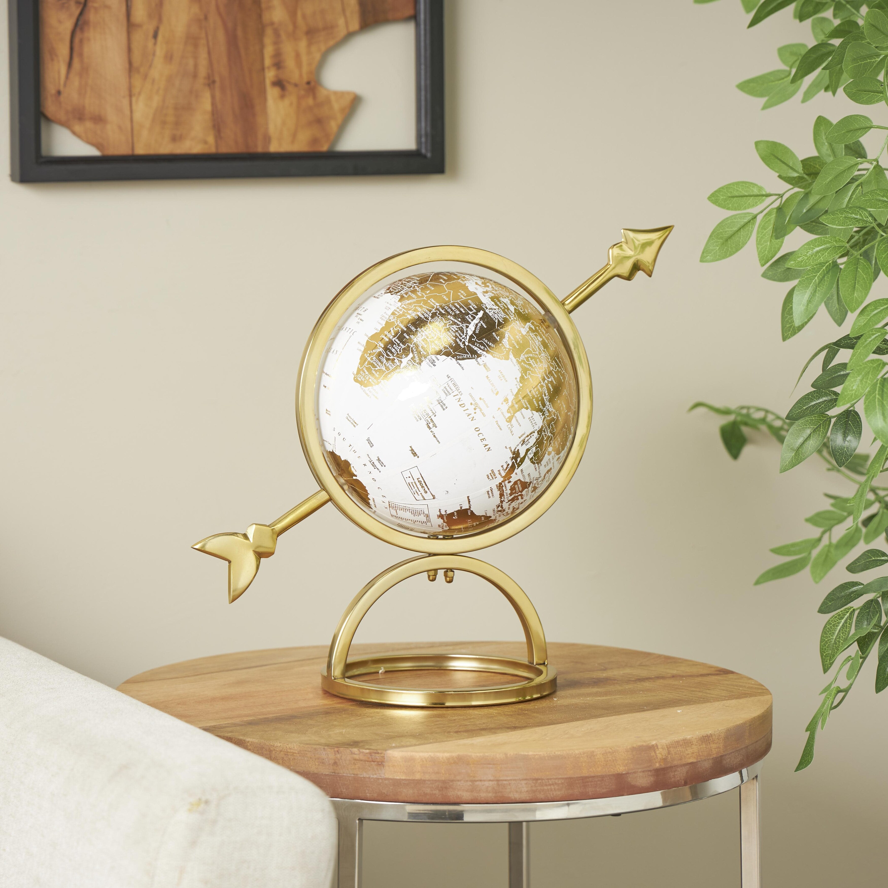Aluminum Metal Armillary Globe with White Center - Gold - Roche