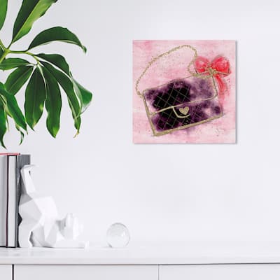 Wynwood Studio Canvas Fashion and Glam Gold Sparkle Ribbon Purse Red and Metallic Gold Glam Wall Art Canvas Print