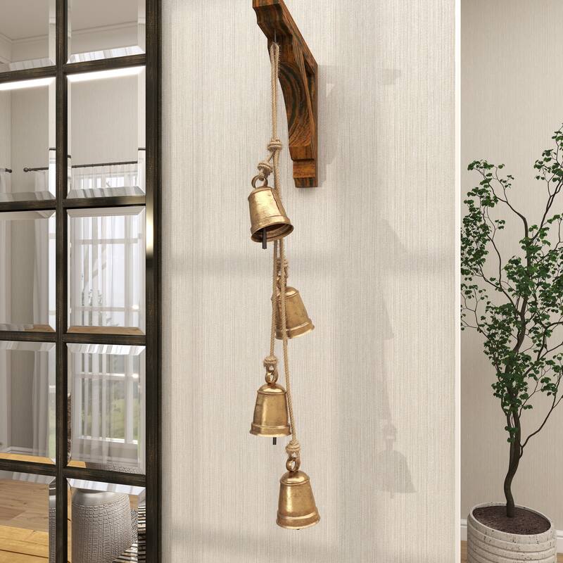 Metal Handmade Cluster Decorative Bells with 4 Bells on Jute Hanging Rope - Gold, Red, White, Black - Roche River Decor