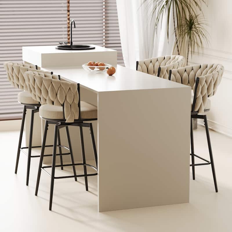 Modern Luxury 360°Swivel Bar Chairs Set of 2, with Cushioned Seat Backrest and Metal Legs