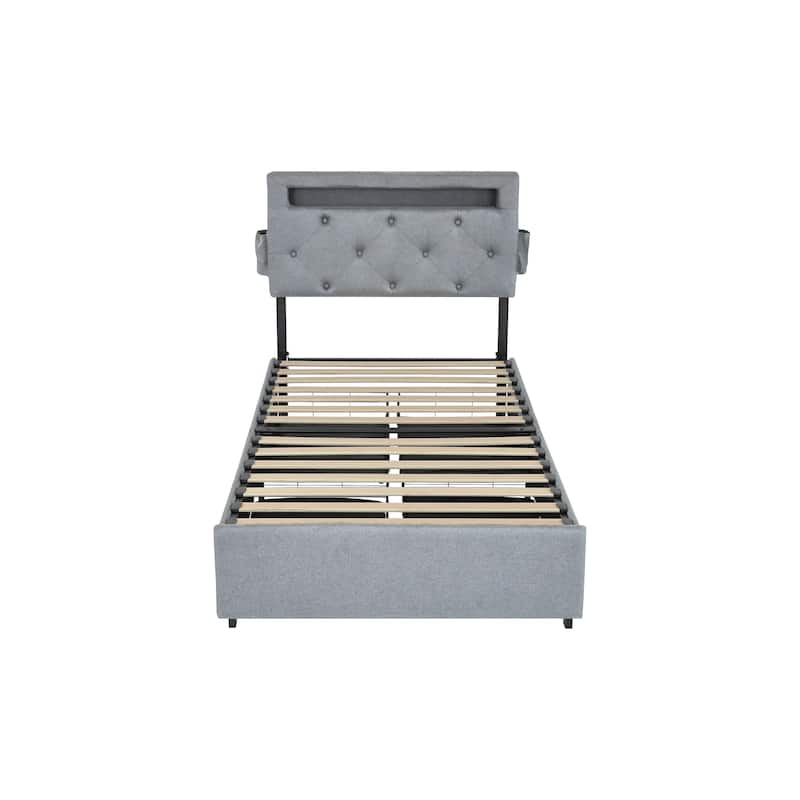 Twin Size Platform Bed with Storage, USB Station, and LED
