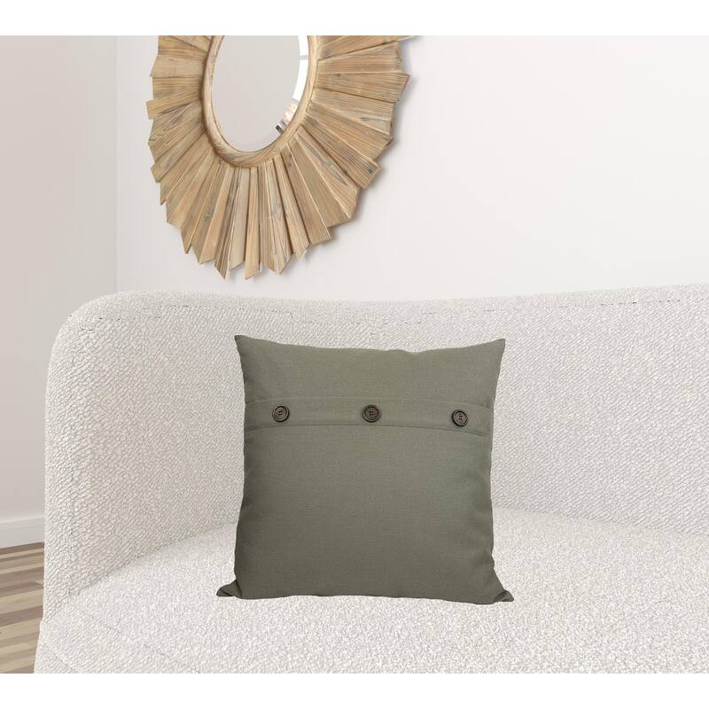 20" X 20" Gray Linen Blend Zippered Pillow With Buttons