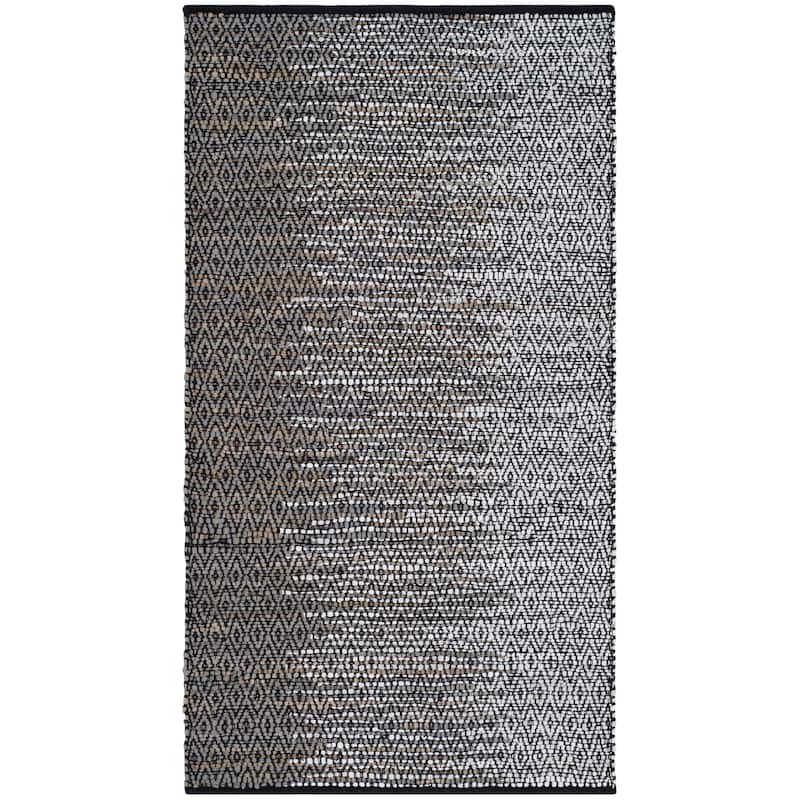 SAFAVIEH Handmade Vintage Boho Leather Denita Modern Stripe Leather - 2' x 3' - Light Grey/Grey - Runner/Rectangle