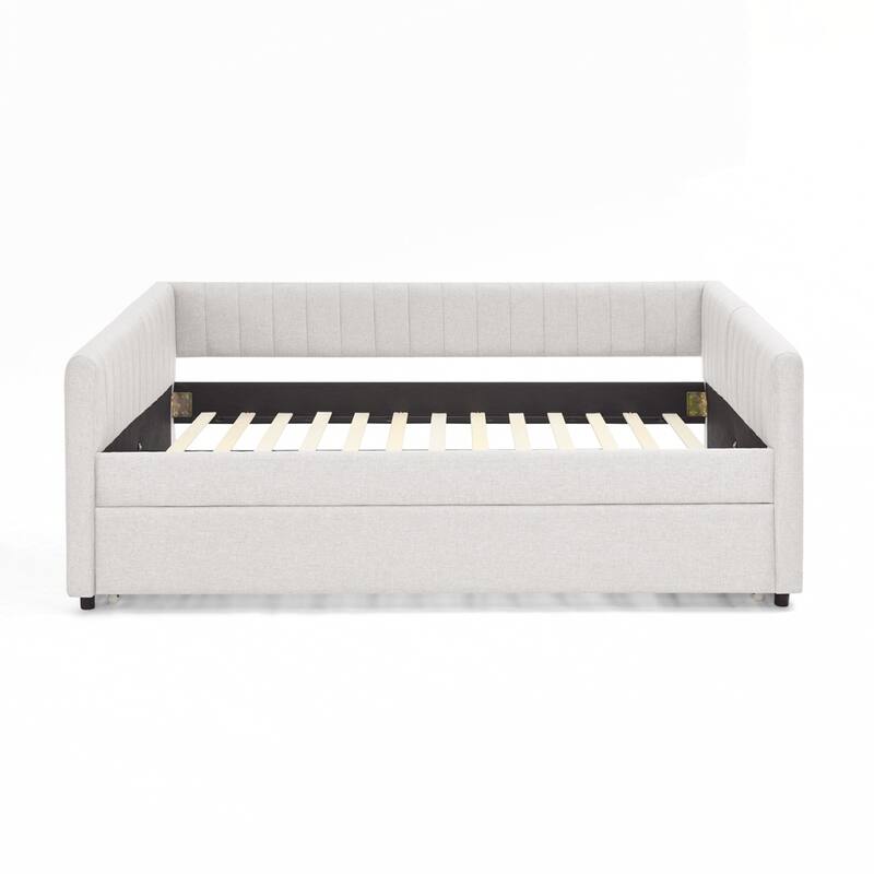 Vertical Stripes Daybed with Trundle Upholstered Sofa Bed