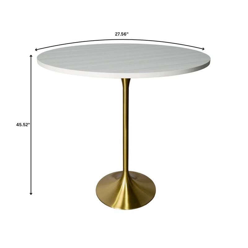 LeisureMod Verve 27" Round Dining Table with MDF Wood TableTop and Brushed Gold Base for Kitchen & Dining Room