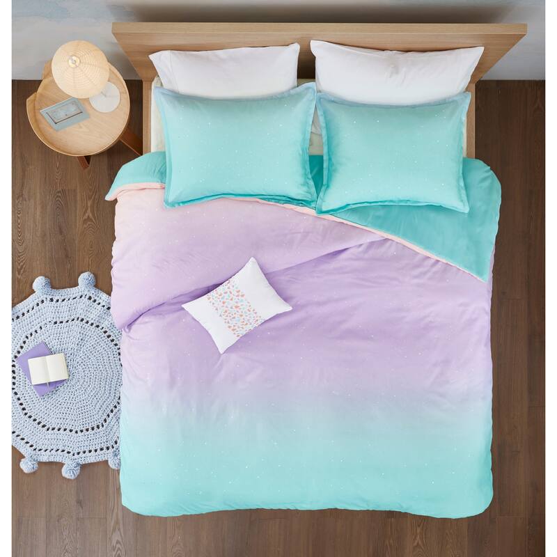 Sparkle Metallic Glitter Printed Reversible Duvet Cover Set by Intelligent Design - Aqua - Twin XL
