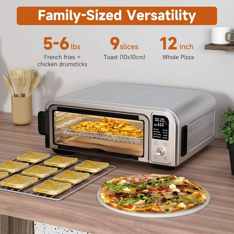 Kitchen Elite 8 in 1 Digital Air Fryer Toaster Convection Pizza Oven, Silver - 17.63