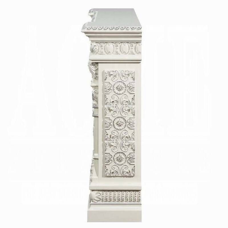 Kin LED Electric Fireplace, Floral Carvings, Antique White, 62 Inch