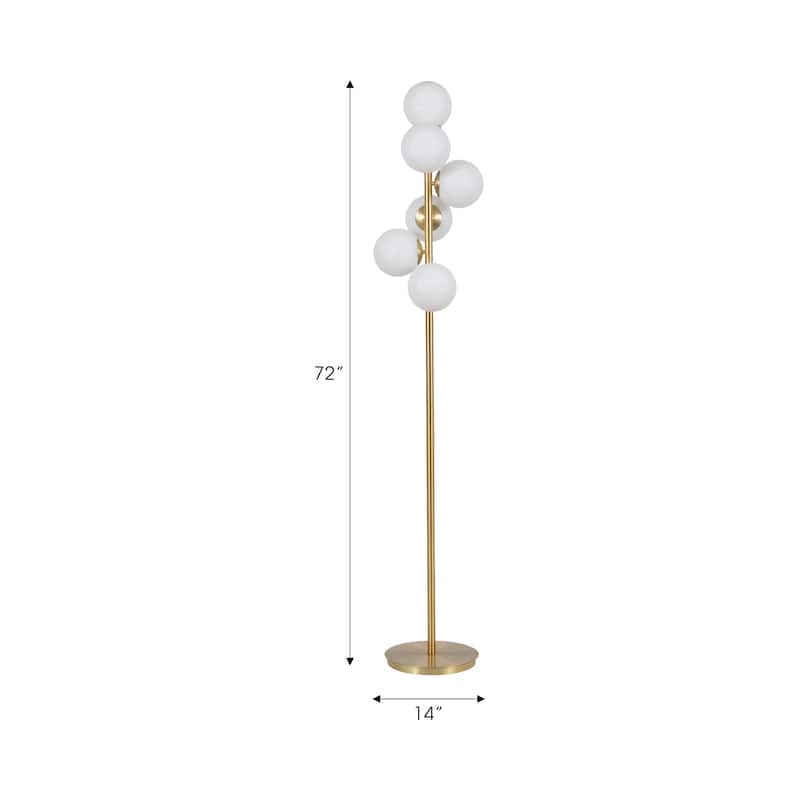 Sagebrook Home Modern Glam Glass 72" Frosted Globe Floor Lamp, Gold, Pedestal - 14" x 14" x 72"