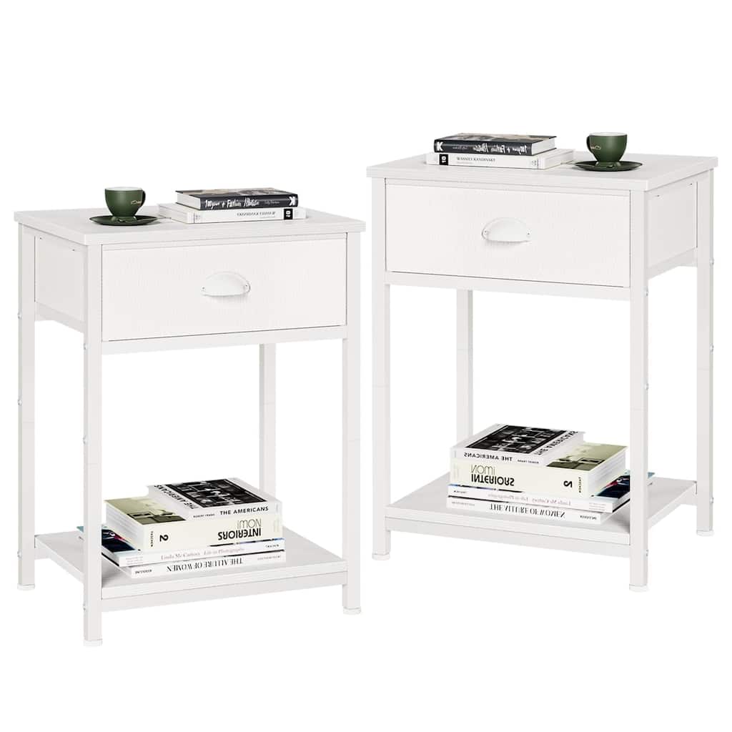 Nightstands Set of 2, End Table with Fabric Drawer, Small Side Table for Small Spaces, 2 Tiers Storage Shelves End Table