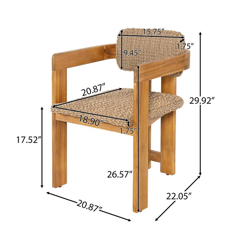 Christopher Knight Home - Outdoor Acacia Wood Dining Chairs with Handwoven Rattan Seat & Back - Set of 2