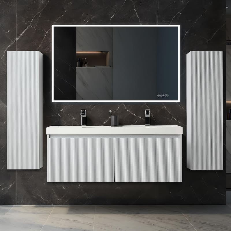 Blossom Positano 48" Floating Double Sink Vanity with Side Cabinets - Light Grey - Painted