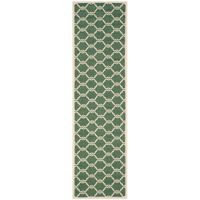 SAFAVIEH Courtyard Charleen Indoor/ Outdoor Waterproof Patio Backyard Rug - 2'3" x 10' Runner - Dark Green/Beige