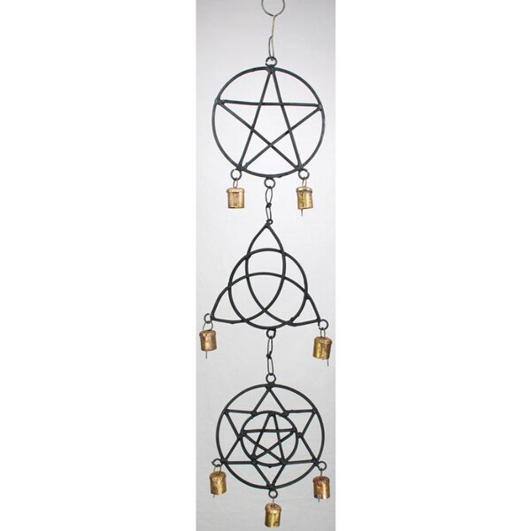 Pentagram, Triquetra, Solomon's Seal wind chime 5"