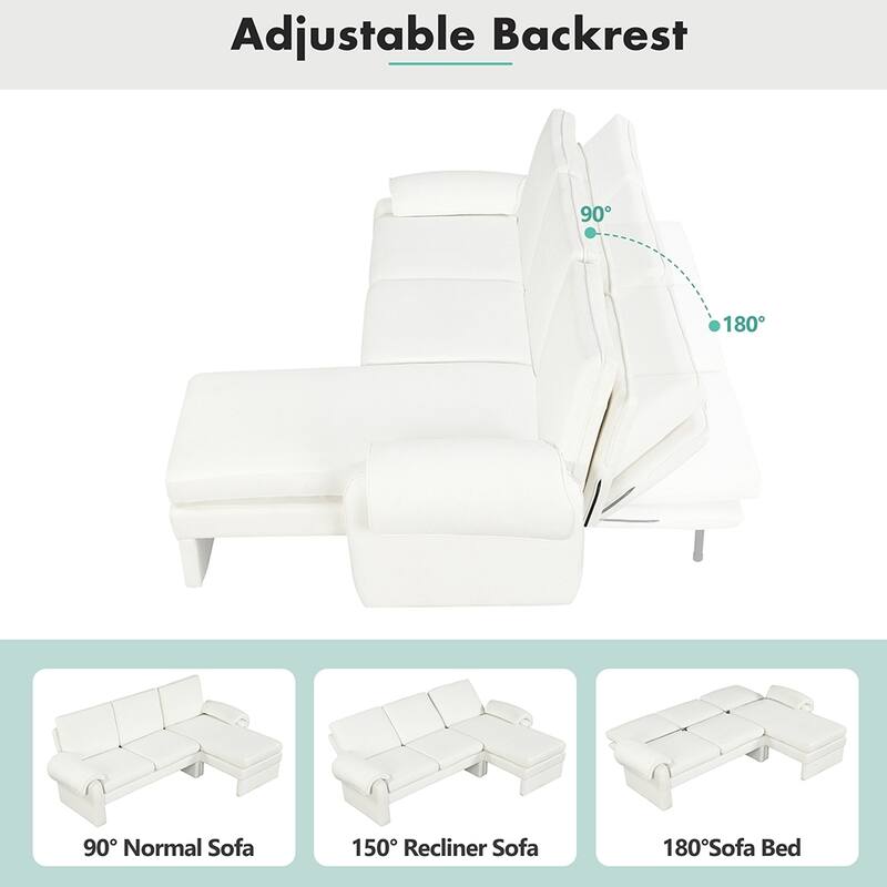 94.1" Versatile Sleeper Sofa, Reversible Chaise and 2 Pillows Included
