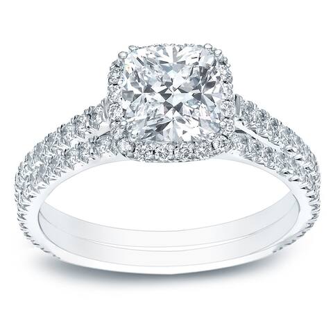 Auriya 2ctw Cushion-cut Halo Diamond Engagement Ring Set 14k Gold Certified