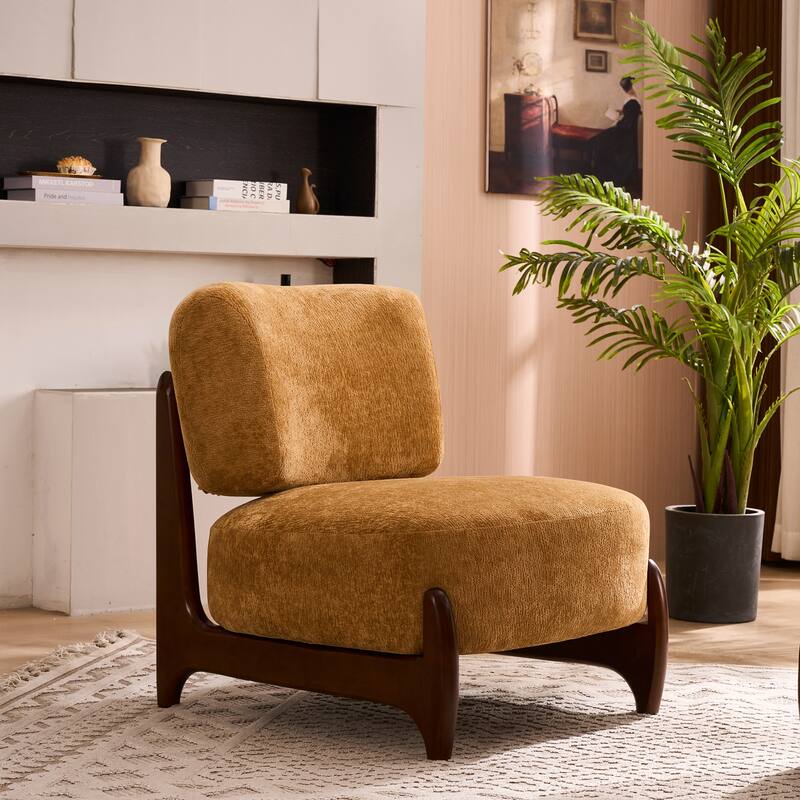 30"W Mid-Century Modern Accent Chair with Solid Wood Frame, Boucle Comfy Living Room Chair for Bedroom Lounge Reading Room