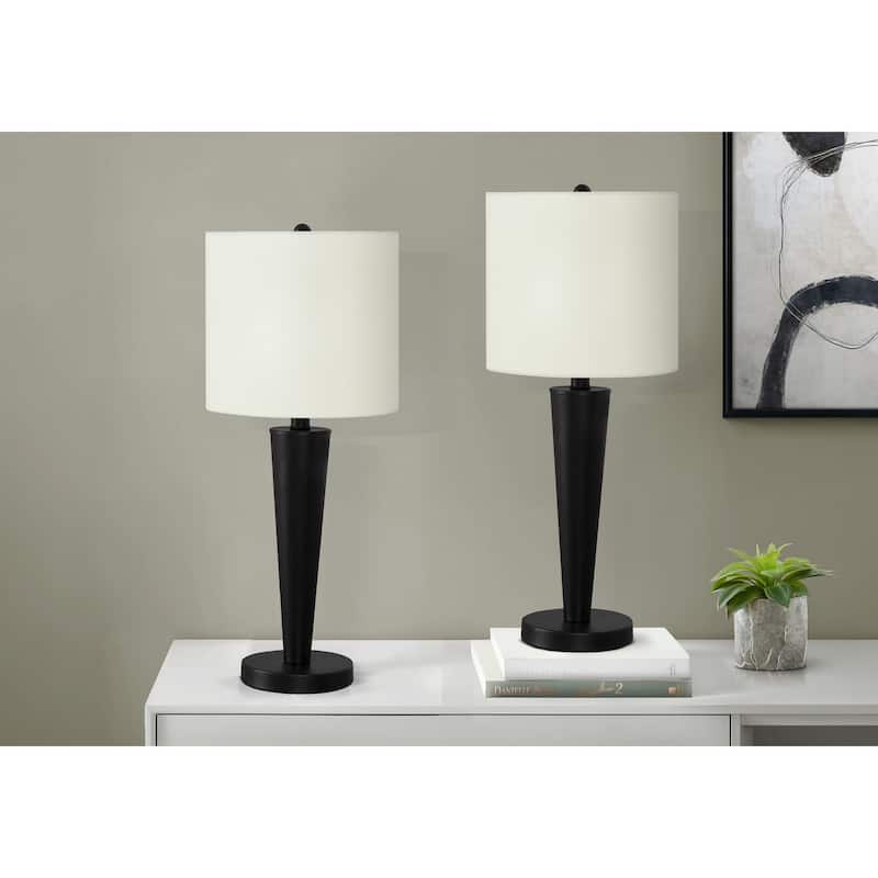 Lighting, Set Of 2, 24"h, Table Lamp, Usb Port Included, Black Metal, Ivory / Cream Shade, Contemporary