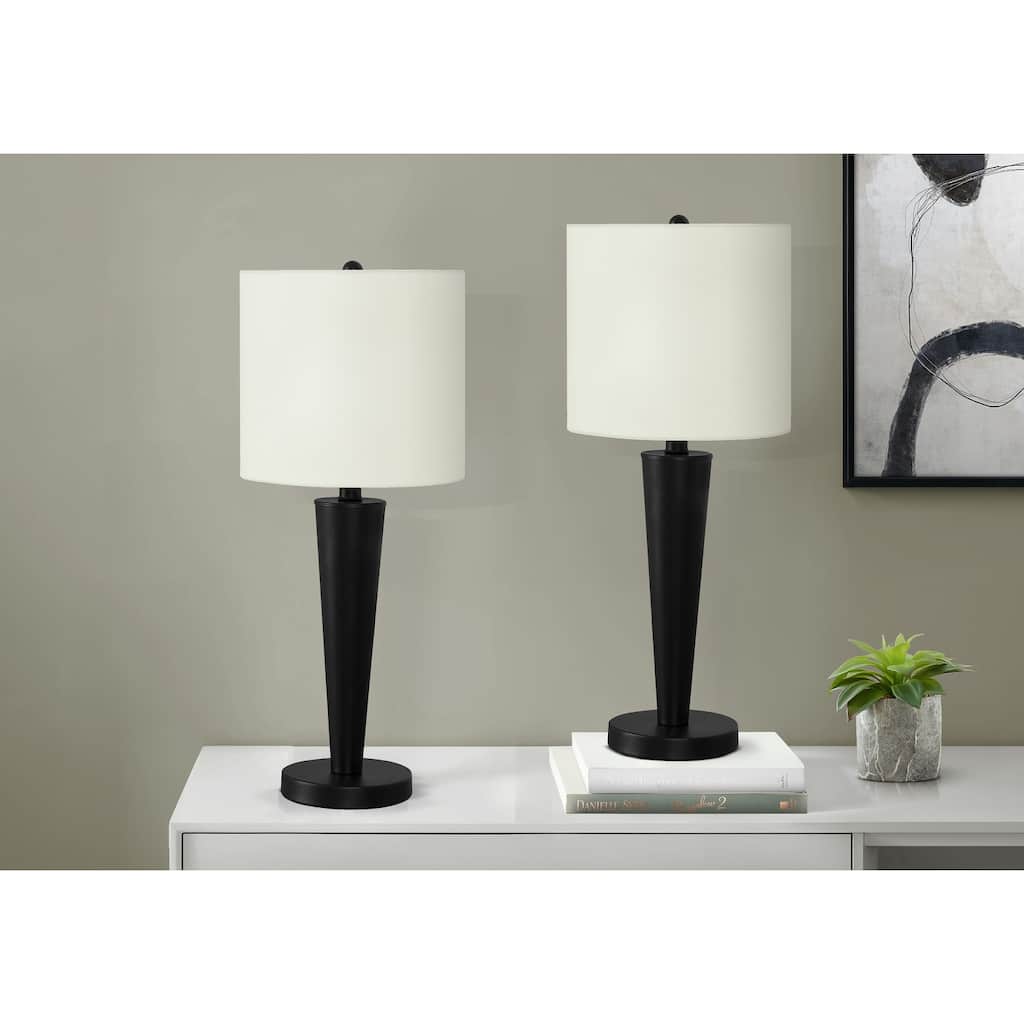 Lighting, Set Of 2, 24"h, Table Lamp, Usb Port Included, Black Metal, Ivory / Cream Shade, Contemporary