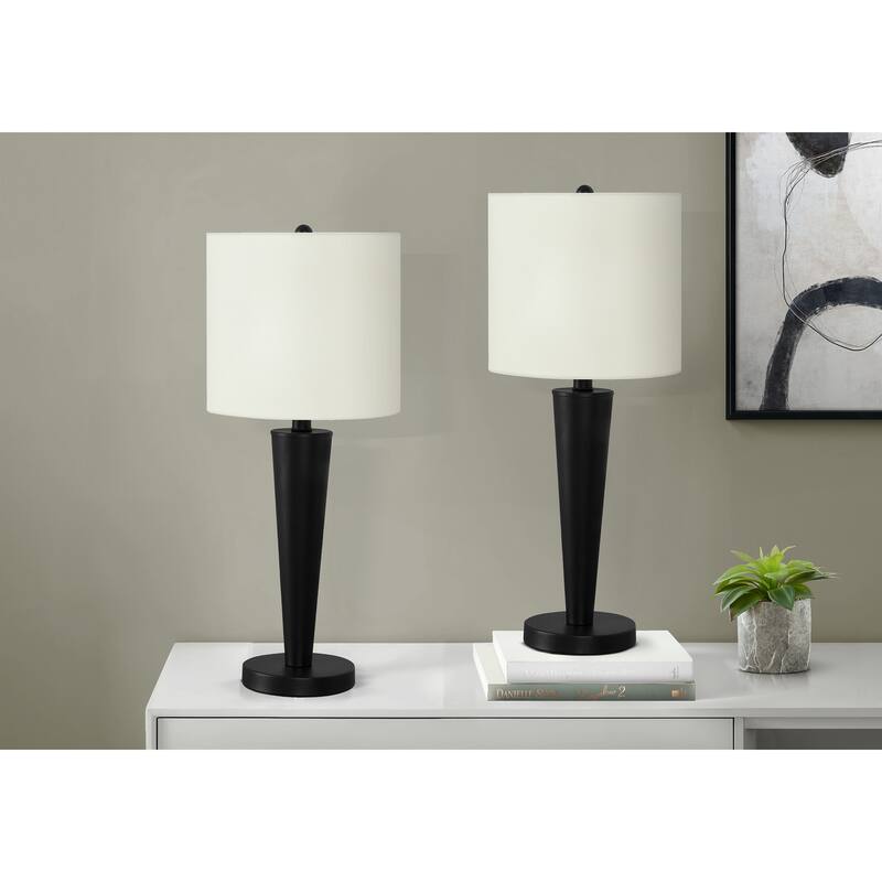 Set of 2 Table Lamps with USB Port 24 Inch Height Nickel Finish - Black