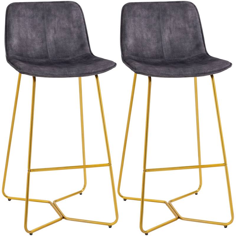 HOMCOM Tall Bar Stools, Set of 2, Velvet-Touch Fabric Bar Chairs, Bar Stools with Gold-Tone Metal Legs for Dining Area