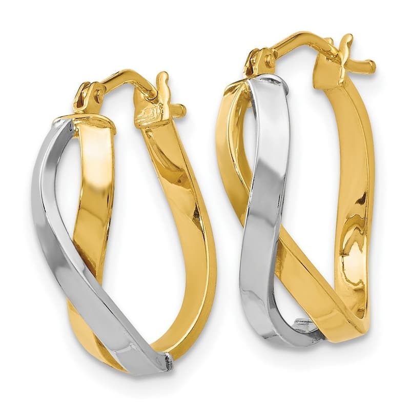 Curata 14k Two-Tone Gold Polished Intertwining Hoop Earrings (6mm x 18mm)