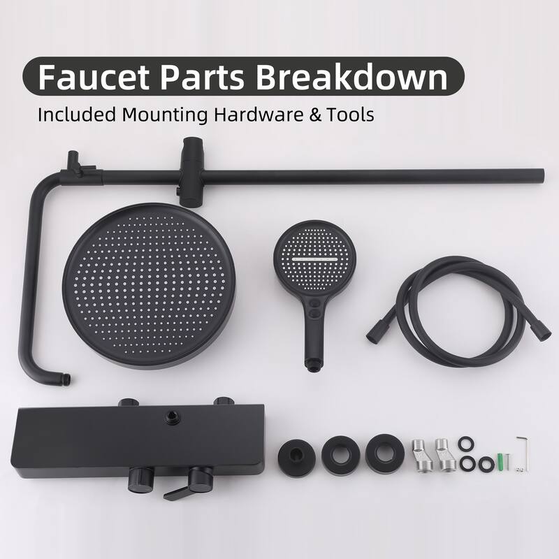 Modland 3-Function Wall Mount Shower System with Tub Spout 10.8" Rainfall Shower & Handheld Shower