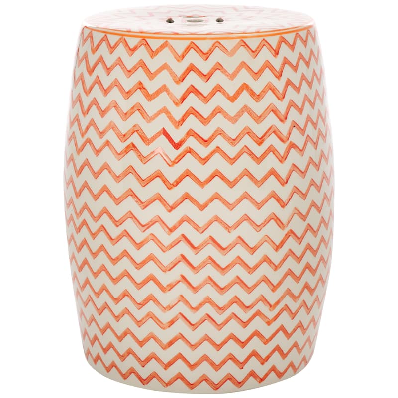 SAFAVIEH Guzel Ceramic Decorative Garden Stool (Fully Assembled) - Orange/White