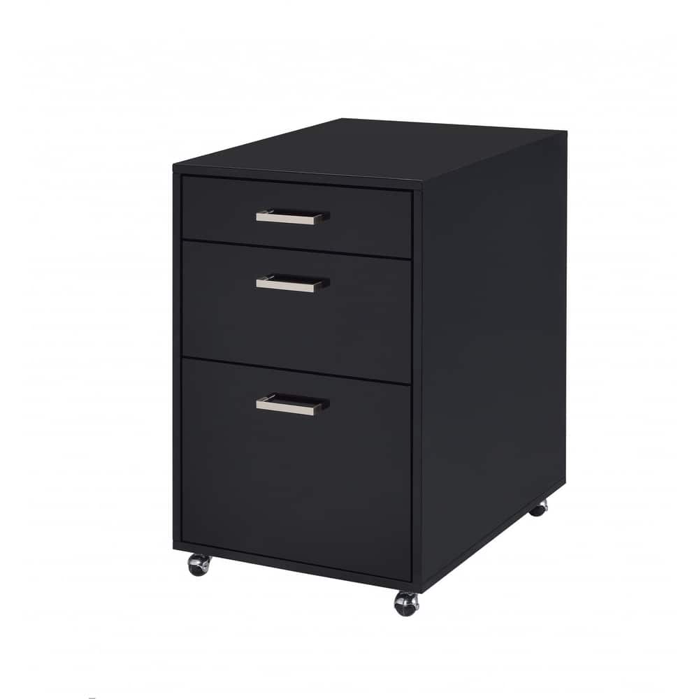 Black Wood Top Accent Cabinet with 3 Drawers for Kitchen Storage
