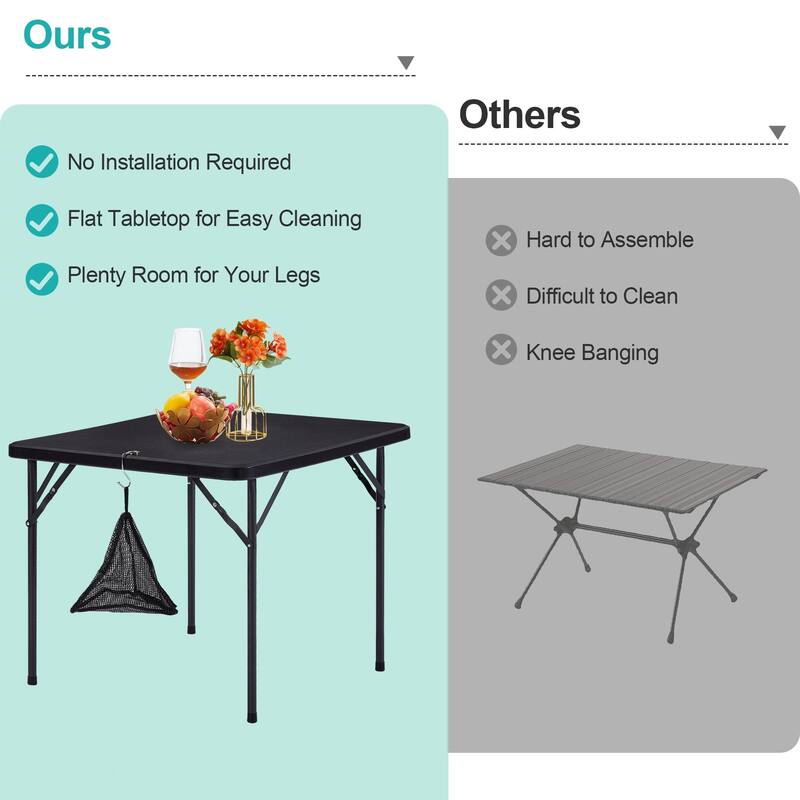 34" Folding Square Table Portable Plastic Dining Card Table for Kitchen or Outdoor Party Wedding Event