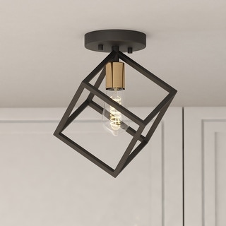 Deering 10.25-in W LED Compatible Matte Black and Gold Satin Brass Contemporary Flush Mount Ceiling Light Fixture